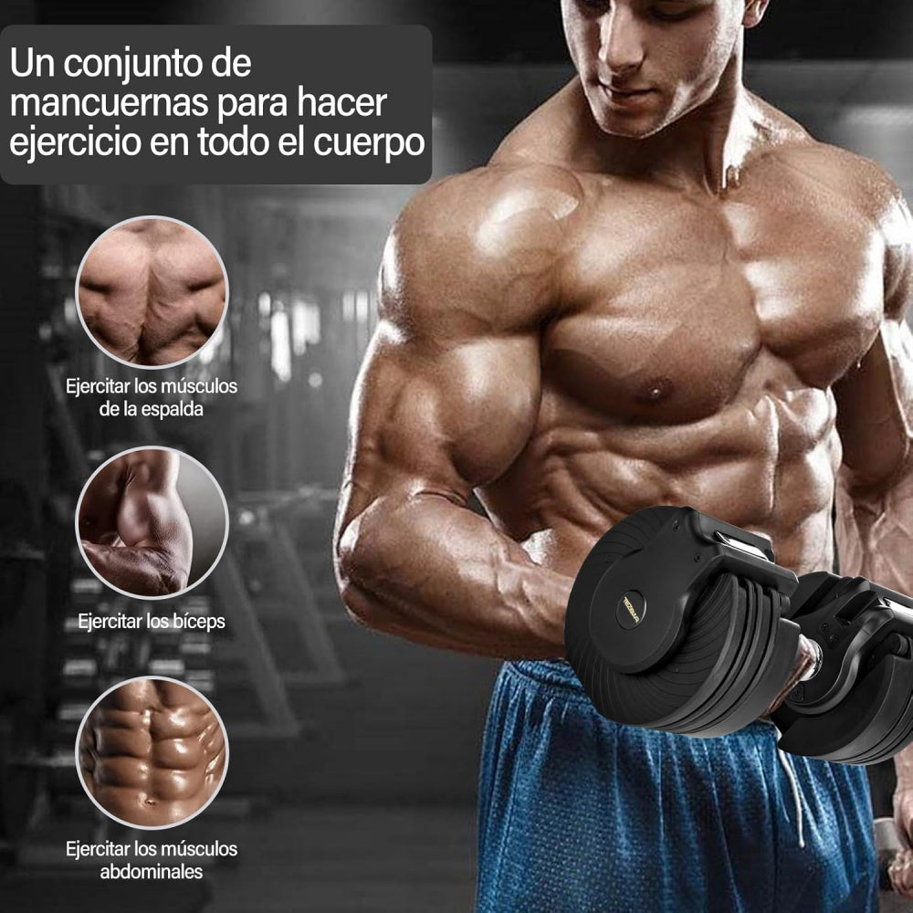 Mancuernas ajustables de 3 a 23 kg, ajuste rápido, mango antideslizante