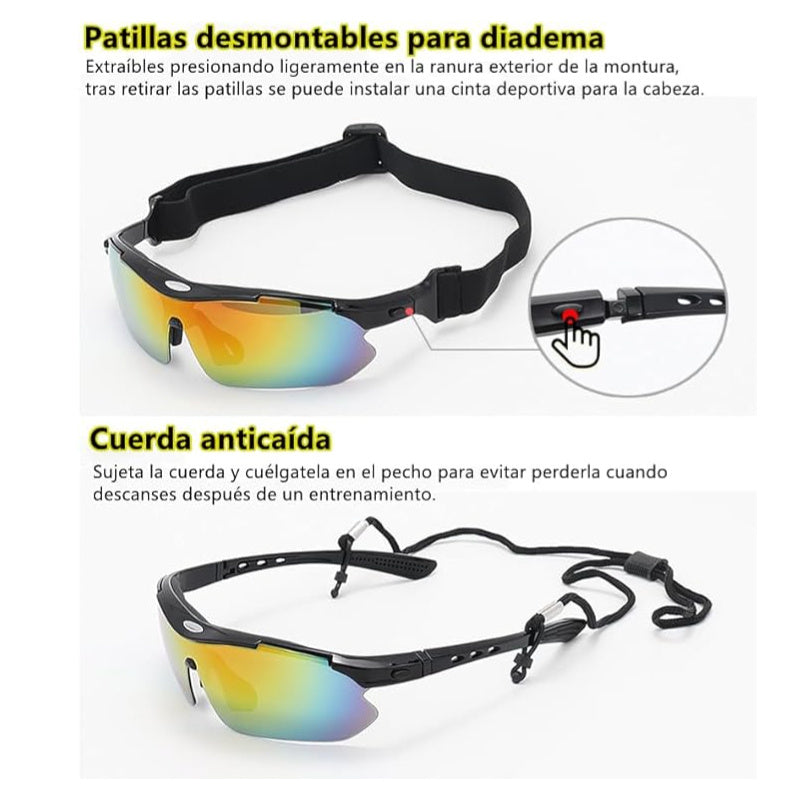 Gafas de sol polarizadas deportivas de ciclismo unisex, con 5 lentes intercambiables