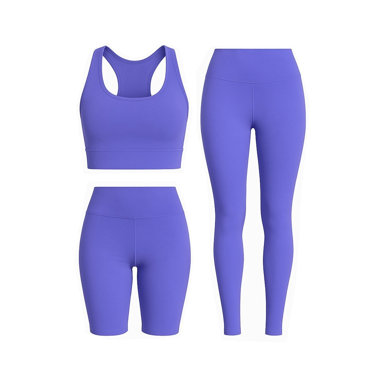 Conjunto deportivo 3 en 1 para mujer: top, leggings y shorts