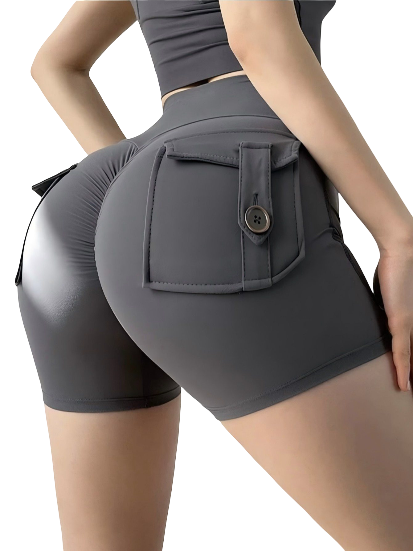 High-waisted sports shorts with push-up effect and pockets