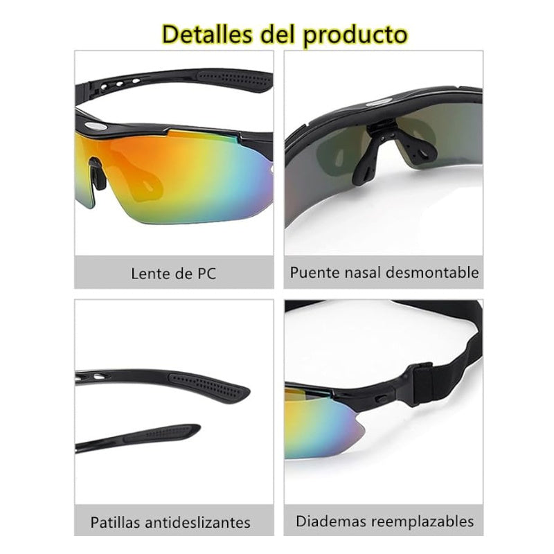 Gafas de sol polarizadas deportivas de ciclismo unisex, con 5 lentes intercambiables