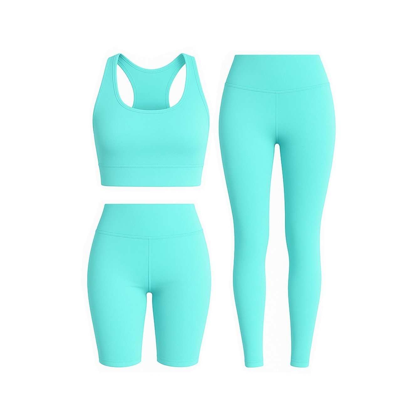 Conjunto deportivo 3 en 1 para mujer: top, leggings y shorts
