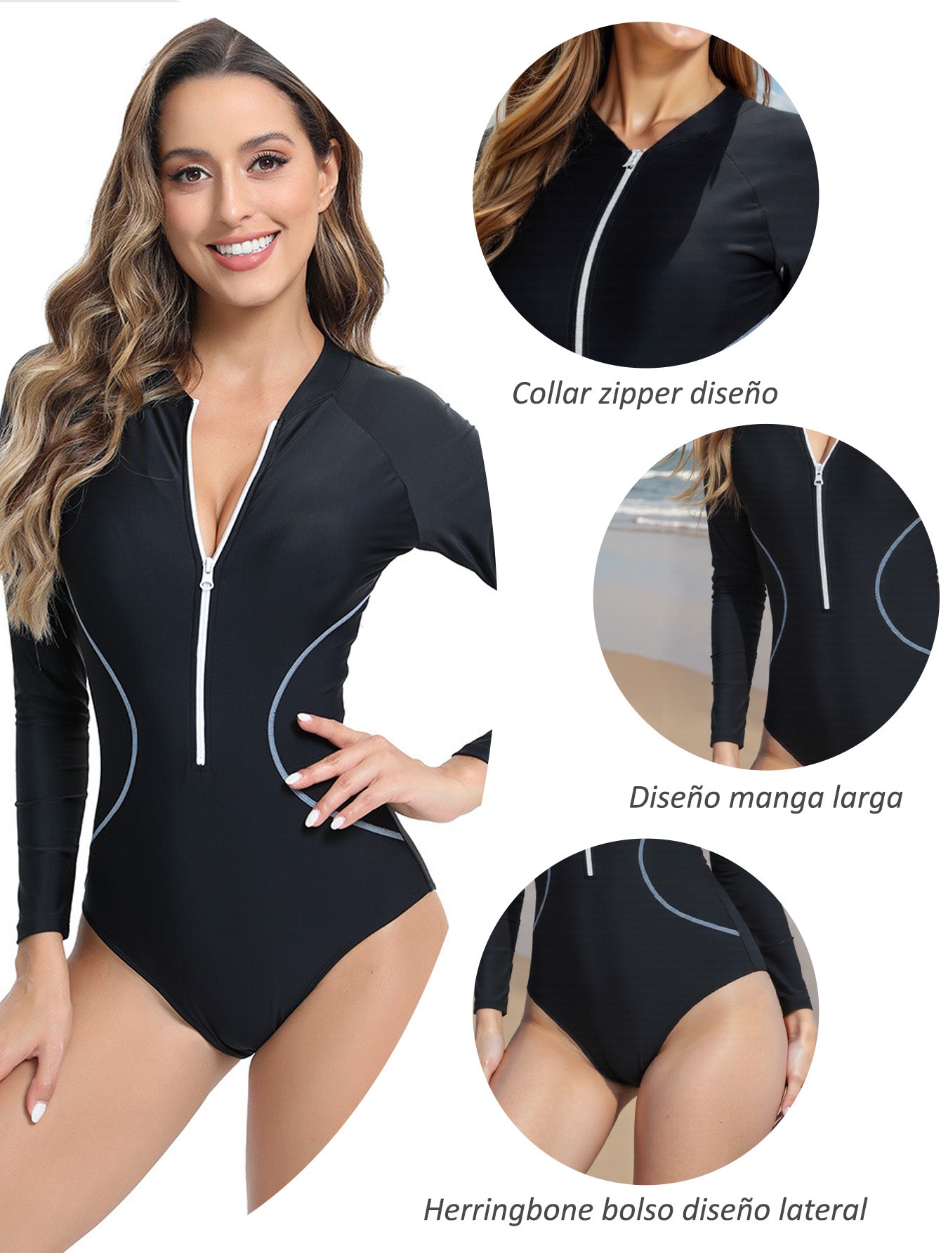 Traje de baño de una pieza para mujer de poliéster liso con almohadillas extraíbles