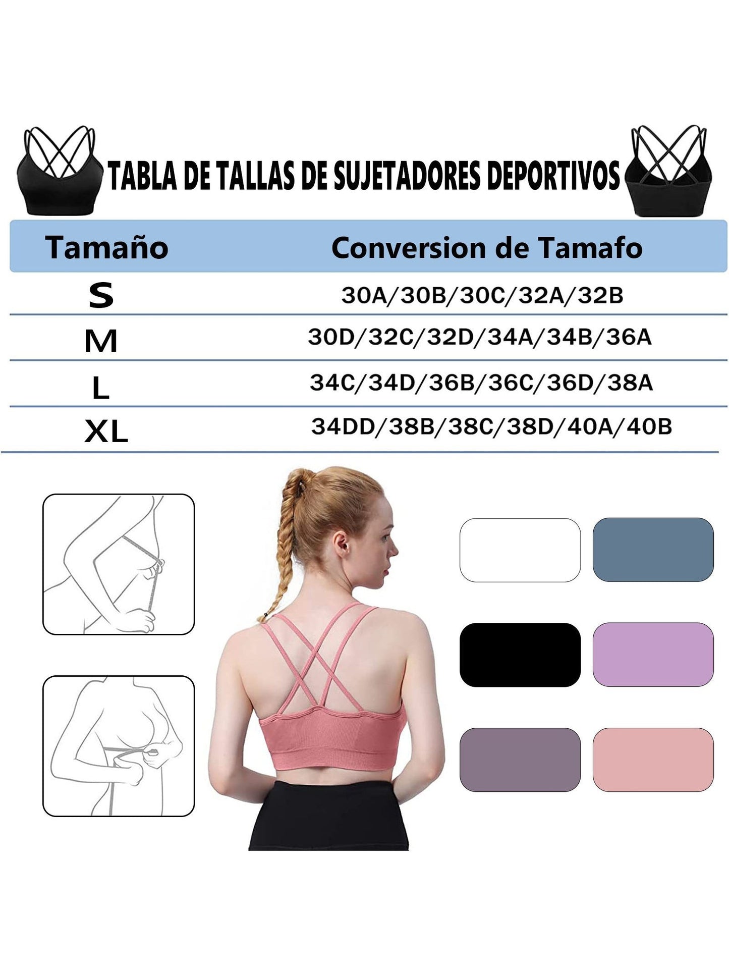 3 sujetadores deportivos para mujer, con espalda cruzada