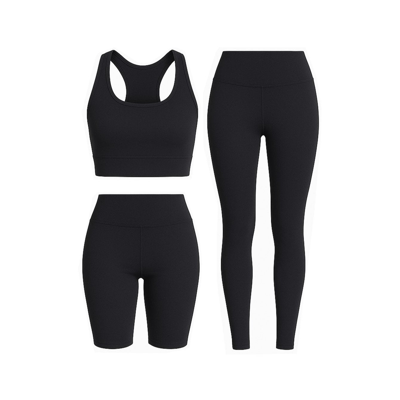 Conjunto deportivo 3 en 1 para mujer: top, leggings y shorts