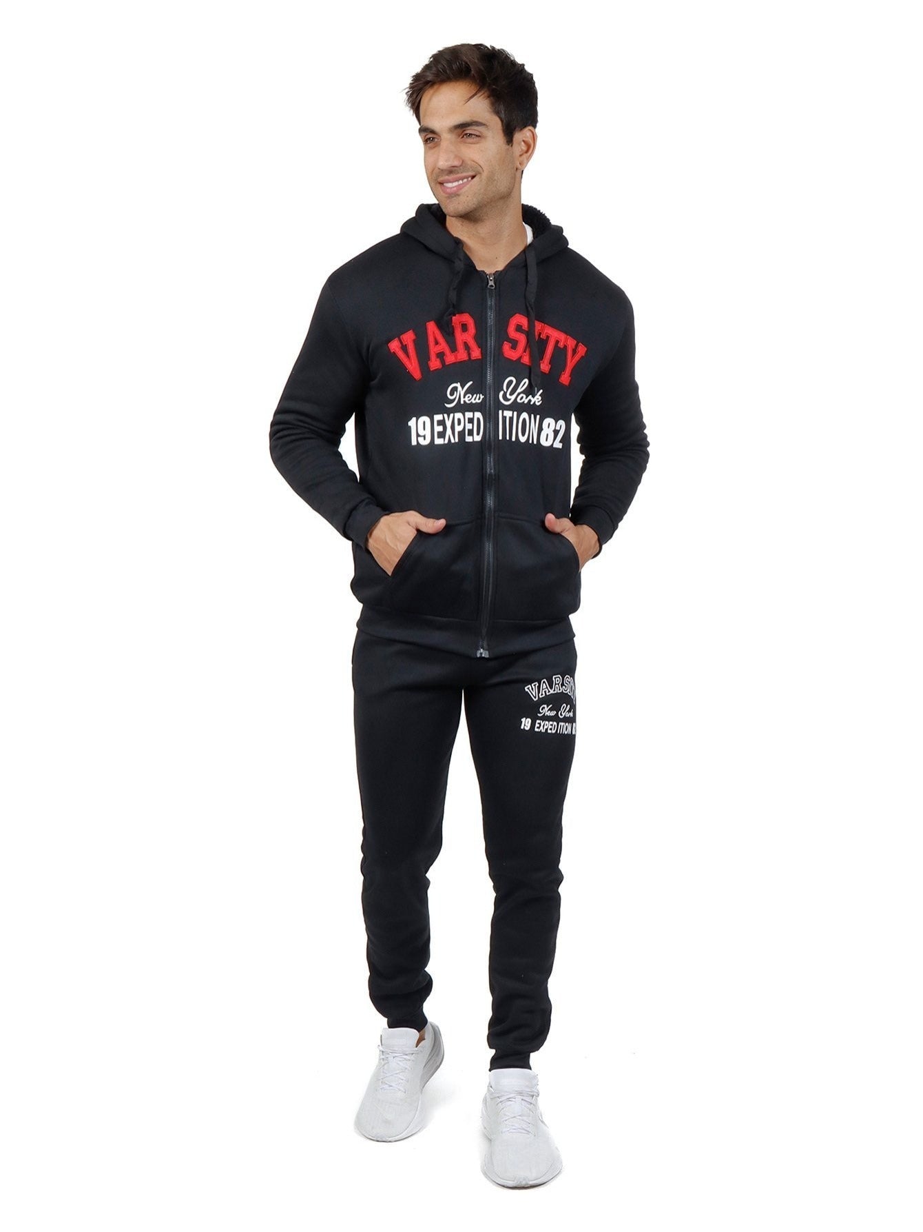 Conjunto deportivo con capucha y pantalón deportivo con forro de felpa para hombre