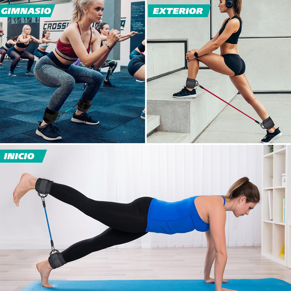 Bandas de resistencia, equipo de entrenamiento de piernas y glúteos con muñequeras