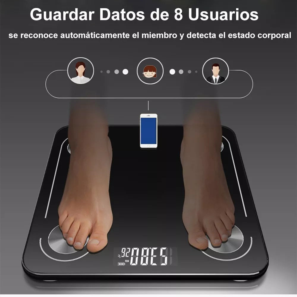 Báscula corporal digital con registro de datos en la aplicación