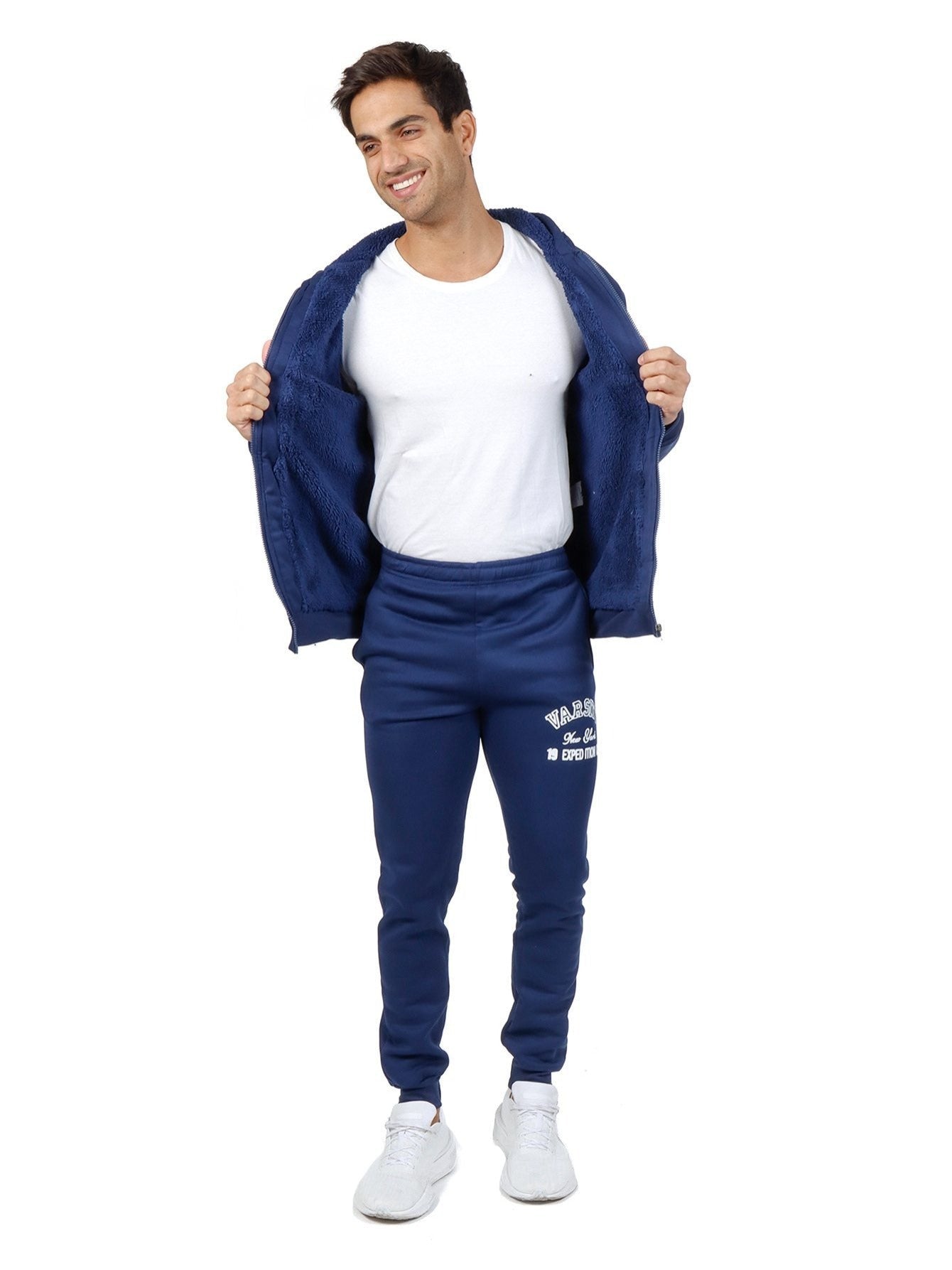 Conjunto deportivo con capucha y pantalón deportivo con forro de felpa para hombre