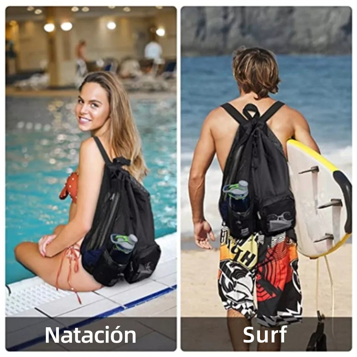Mochila de natación con bolsa impermeable y cordón de malla