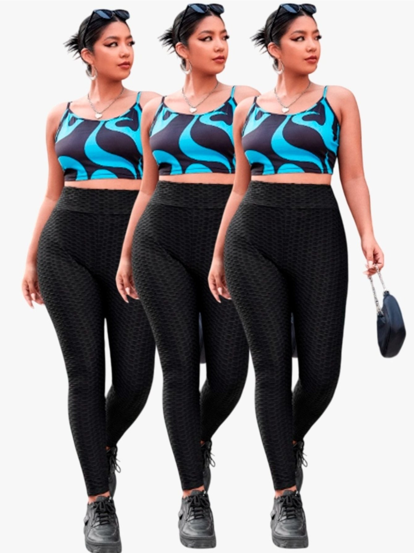 Leggings elásticos para mujer con textura de panal, cintura ancha y corte ajustado