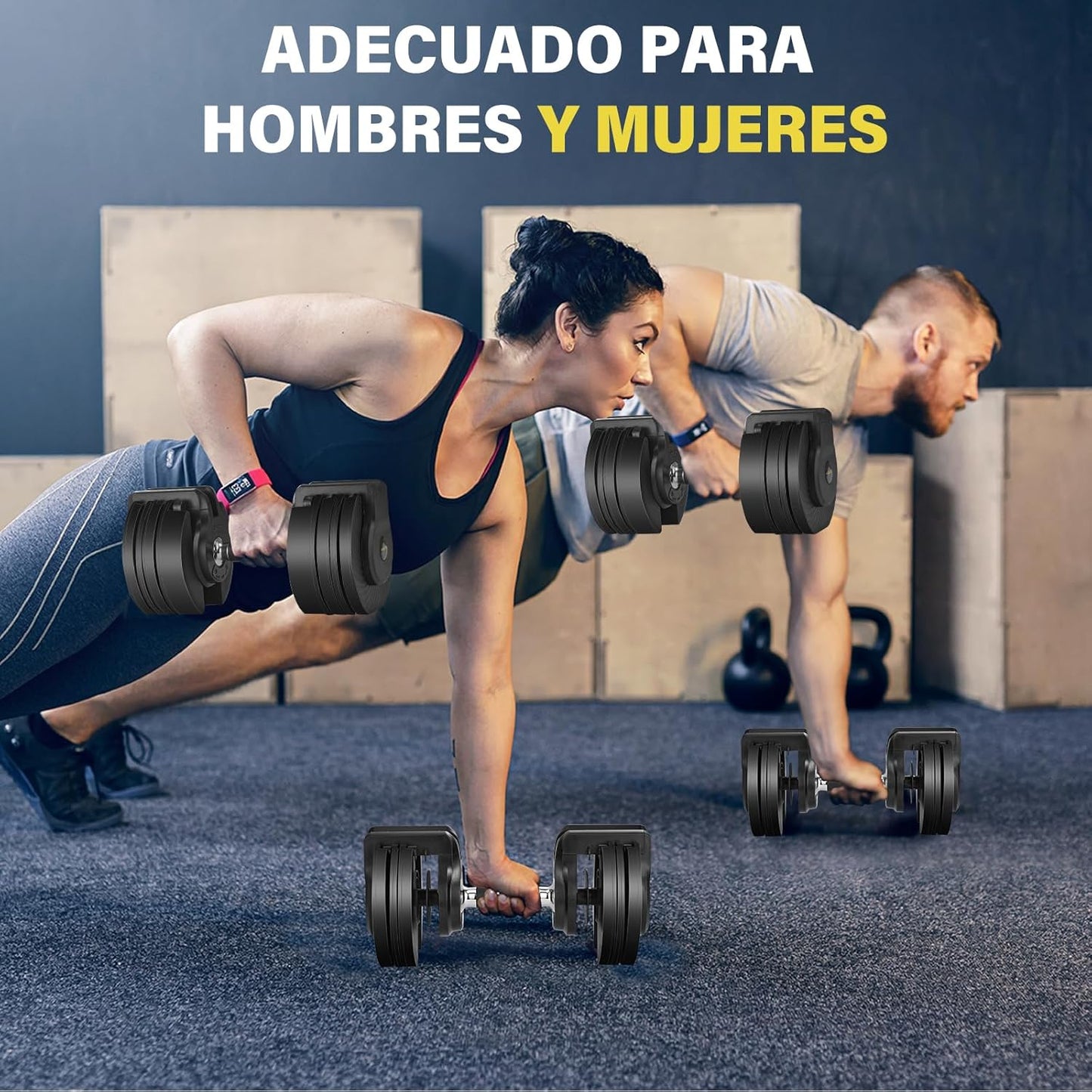 Mancuernas ajustables de 2,5 a 13,6 kg, con mango giratorio, antideslizantes y ajuste rápido