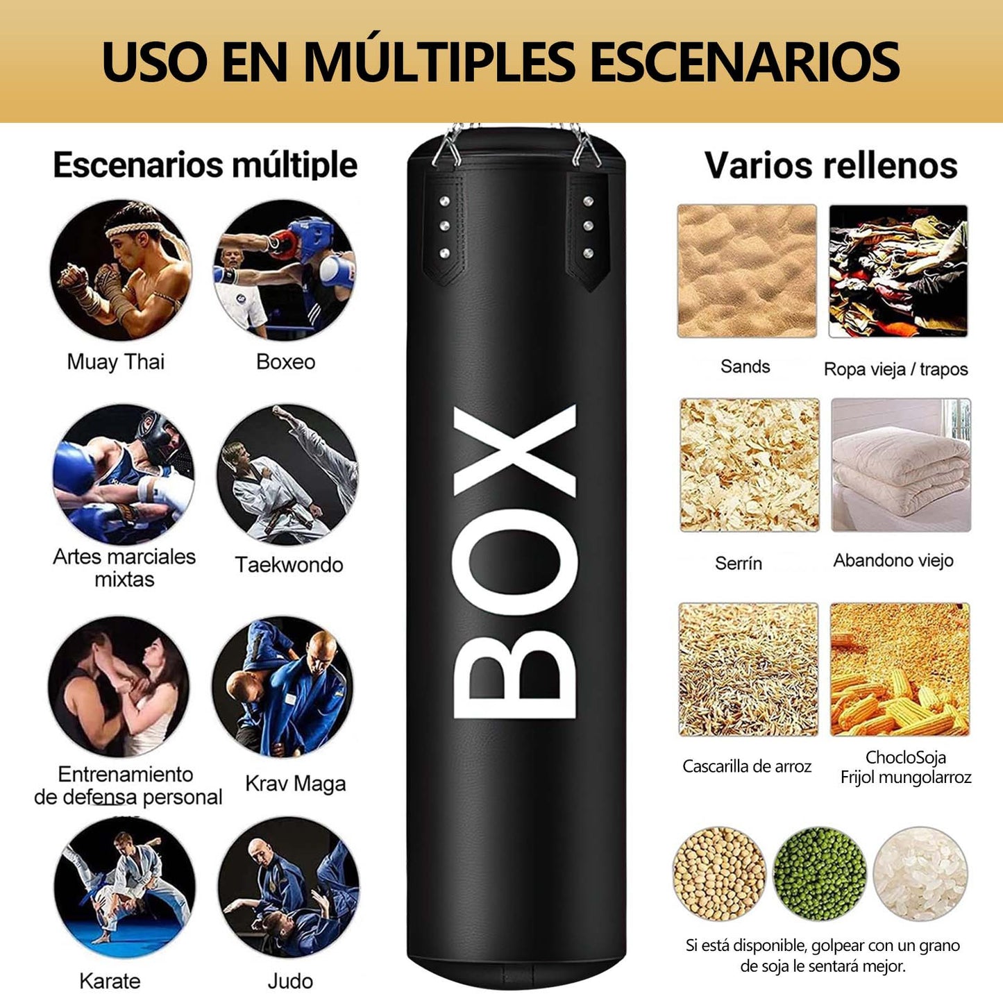 Saco de boxeo profesional con 14 piezas