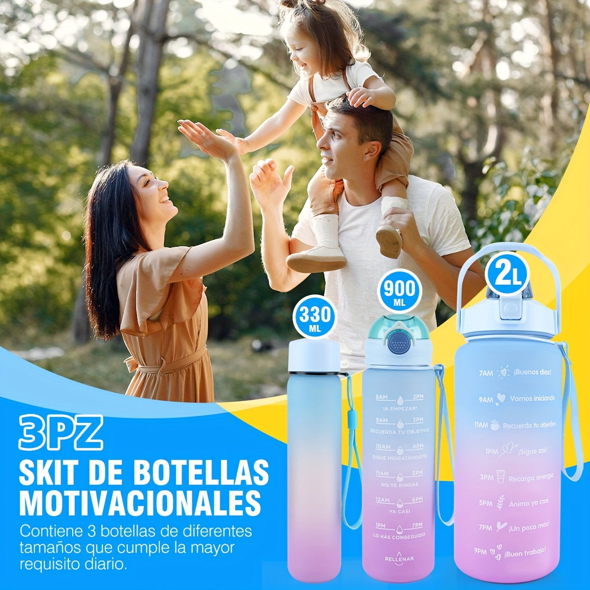 Set of 3 leak-proof sports bottles, 2 L. + 990 ml. + 330 ml.