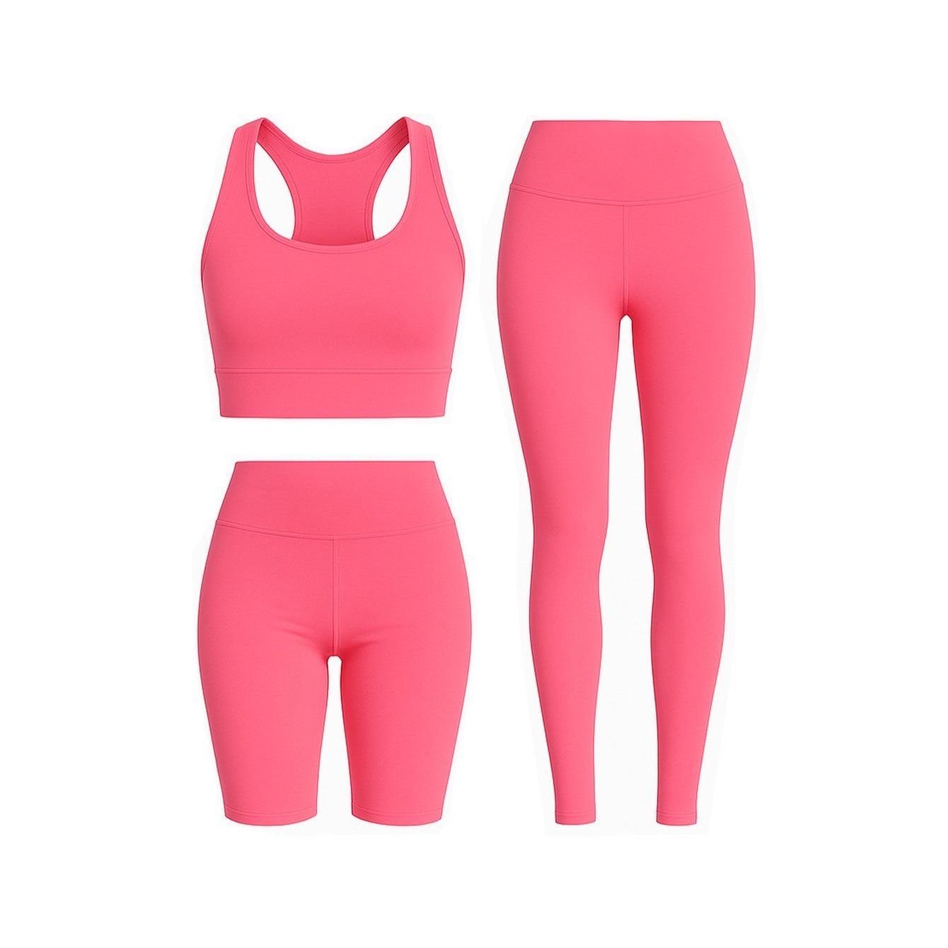 Conjunto deportivo 3 en 1 para mujer: top, leggings y shorts