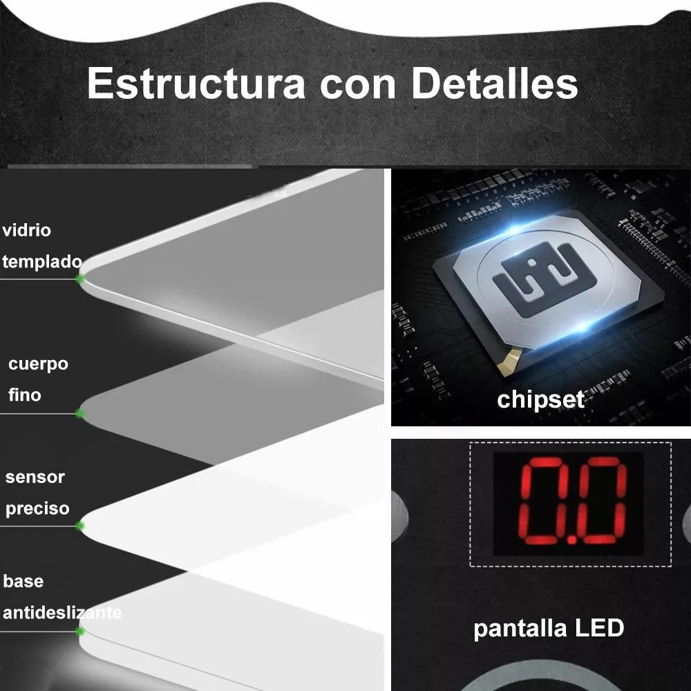 Báscula corporal digital con registro de datos en la aplicación