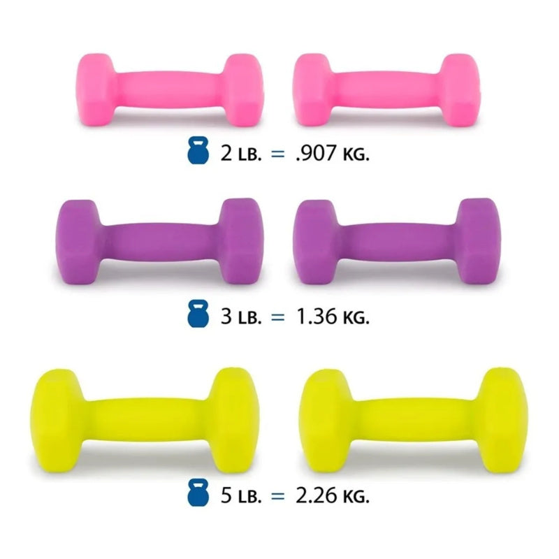 Set de 6 mancuernas de neopreno para ejercicios de 2, 3 y 5 libras