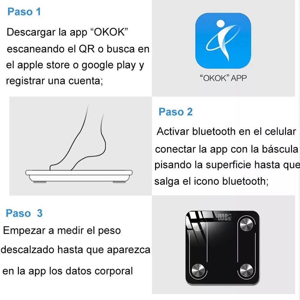Báscula corporal digital con registro de datos en la aplicación