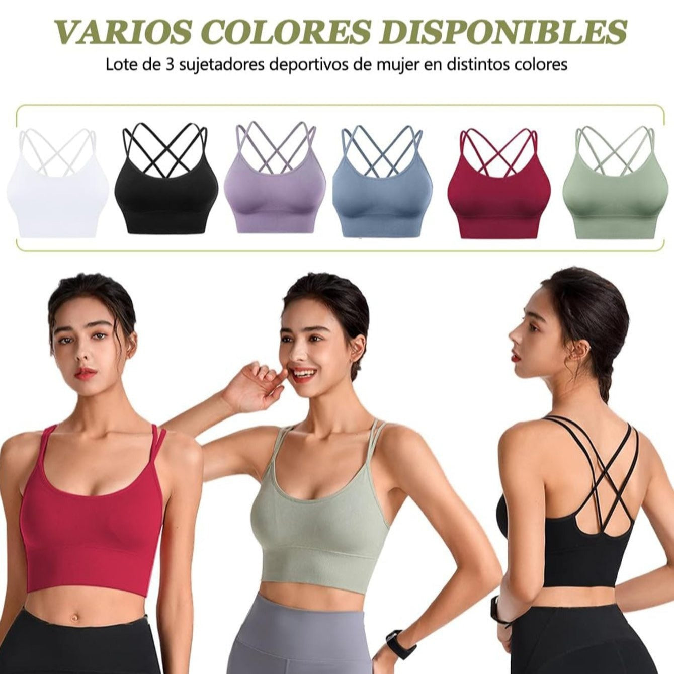 3 Tops deportivos con tirantes cruzados