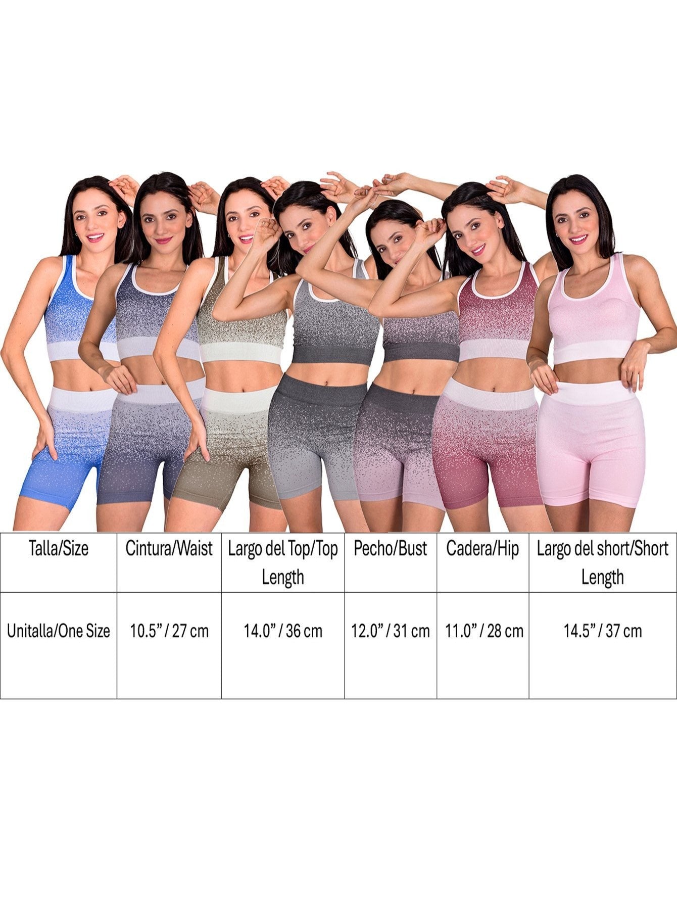 Conjunto deportivo sin costuras para mujer, con top y short diseño degradado