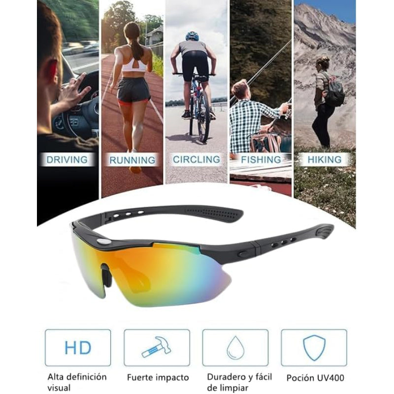 Gafas de sol polarizadas deportivas de ciclismo unisex, con 5 lentes intercambiables