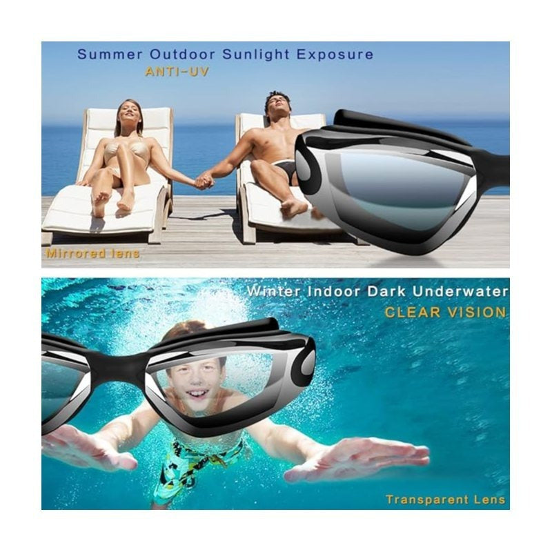 Gafas de natación antifugas con clip nasal, tapones para los oídos, gorro de natación y estuche Unisex