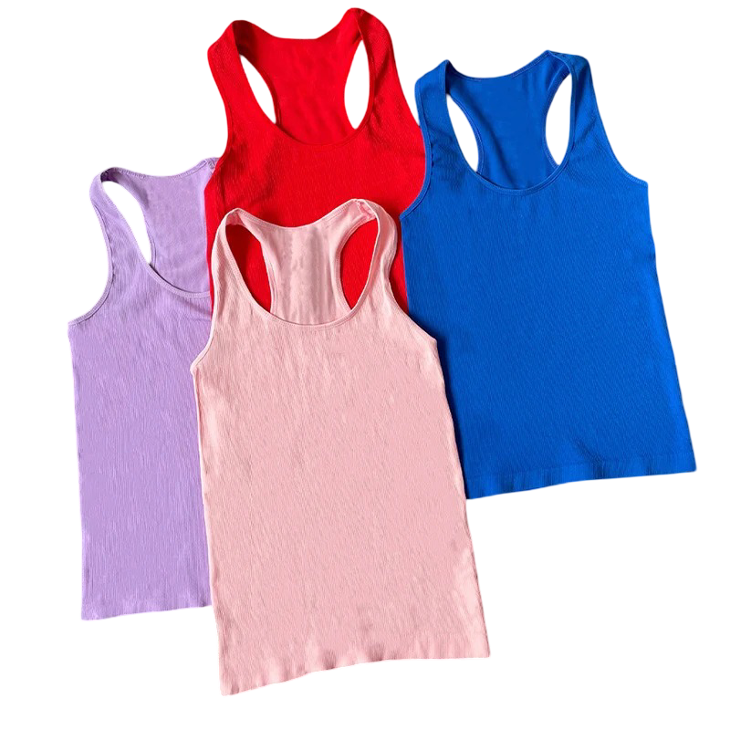 Conjunto de 4 blusas deportivas multicolor con tirantes cruzados