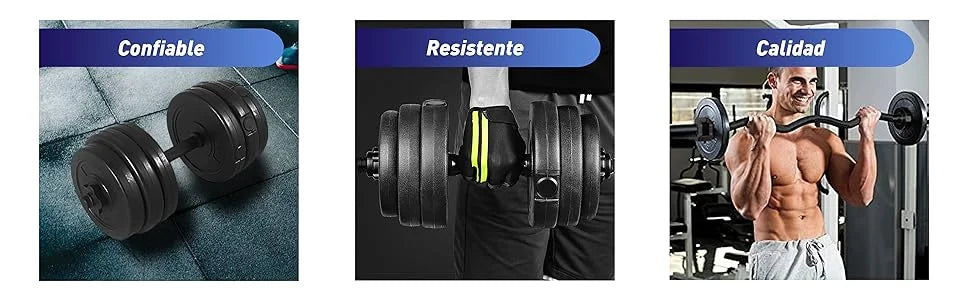 4 en 1 Kit de pesas de 8 discos y 4 barras