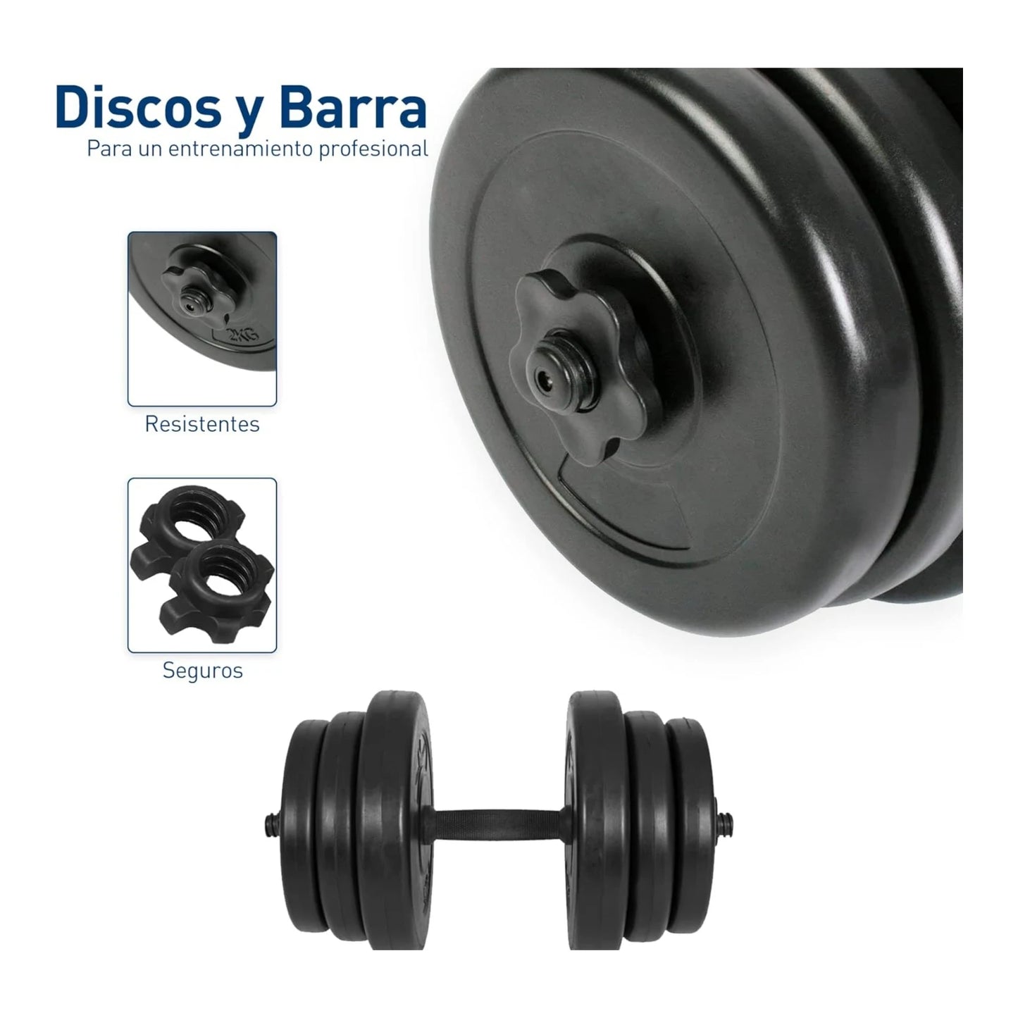 4 en 1 Kit de pesas de 8 discos y 4 barras