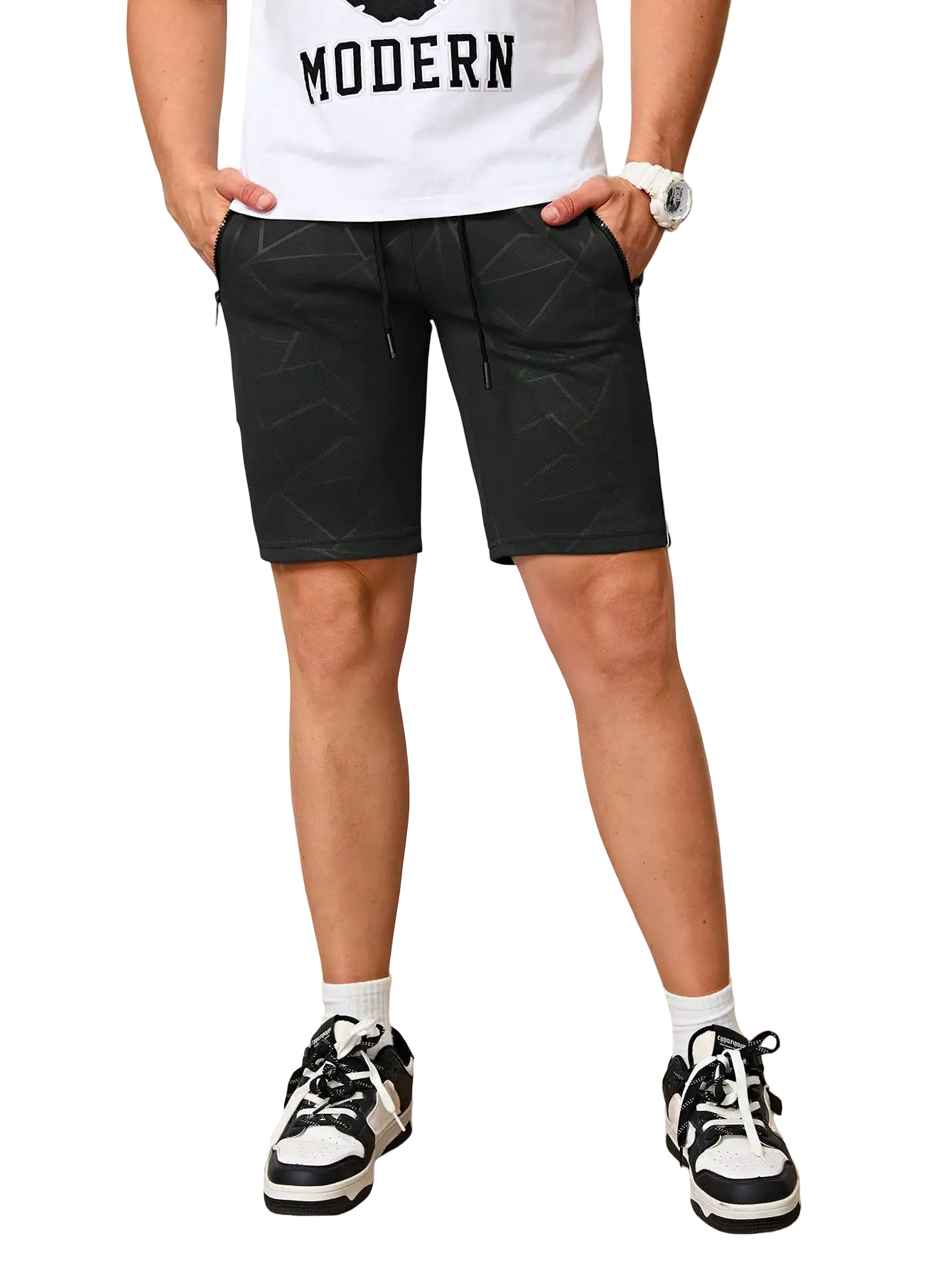 Shorts deportivos informales con bolsillo y cordón en la cintura
