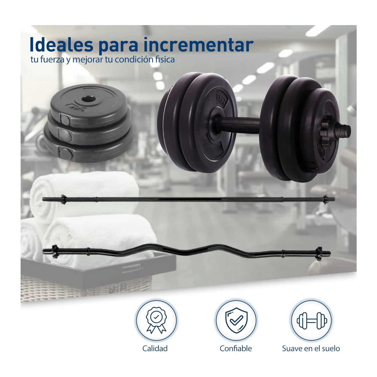 4 en 1 Kit de pesas de 8 discos y 4 barras