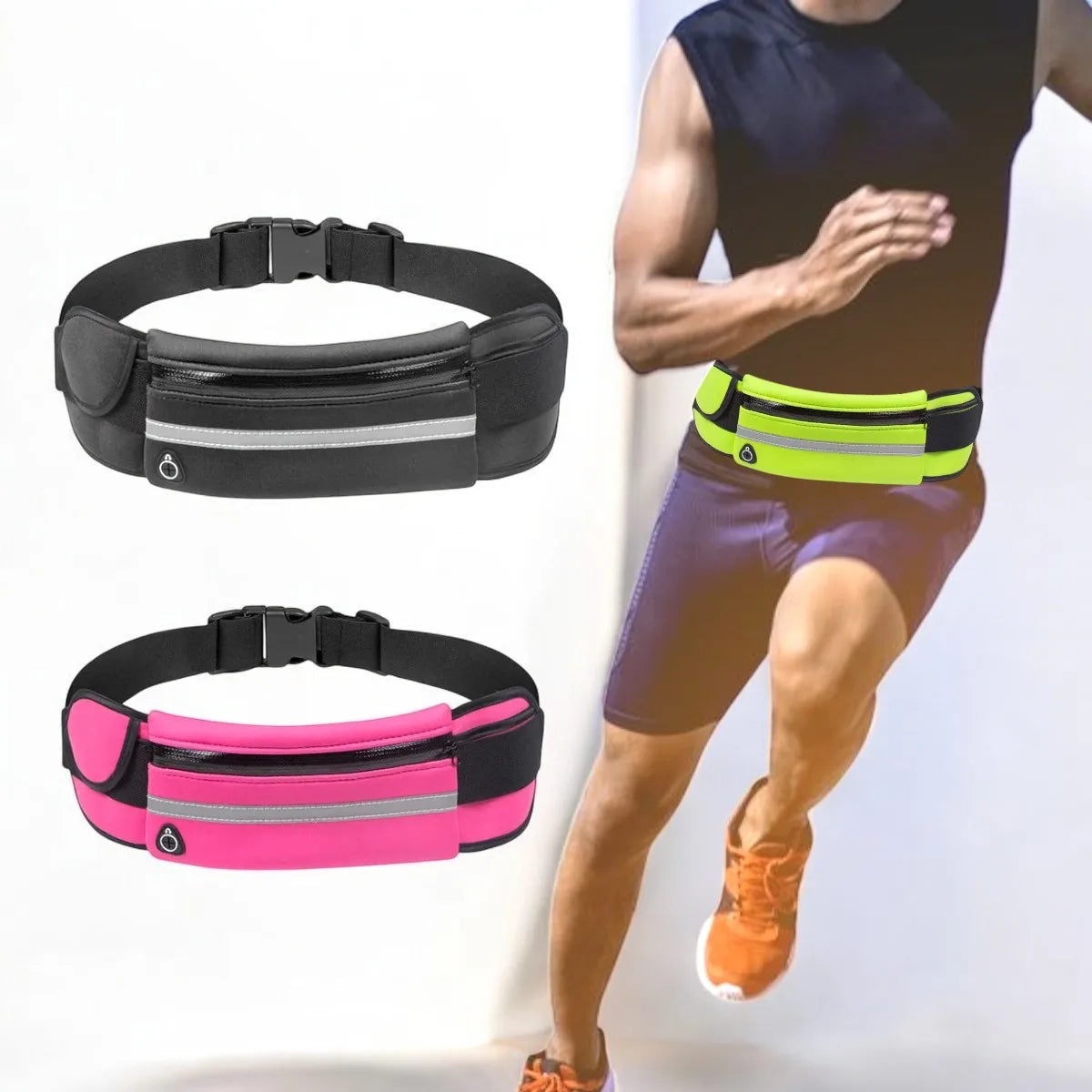 2 Riñonera deportiva con cinturón ajustable, colores aleatorios