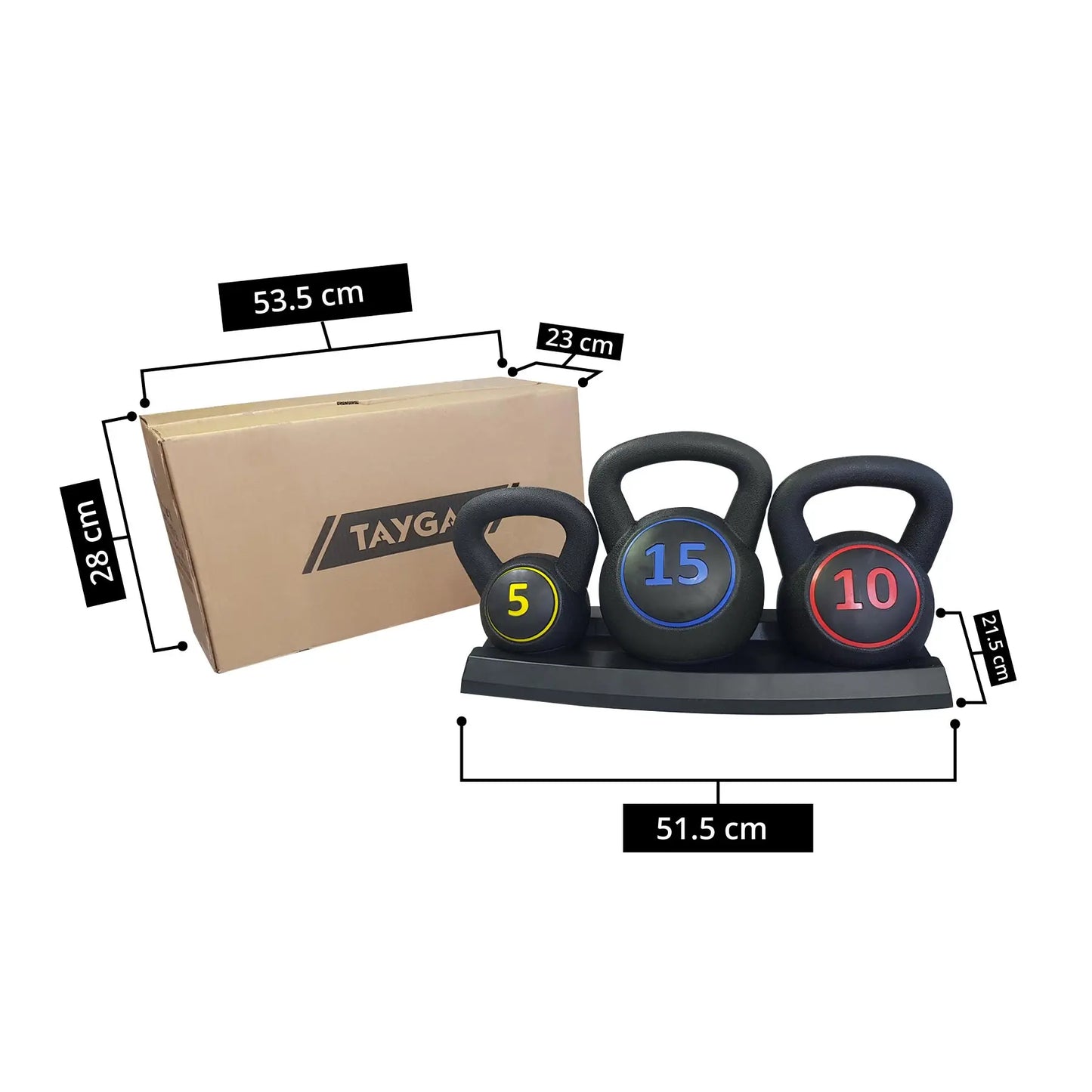 3-piece kettlebells, 5, 10, and 15 lb