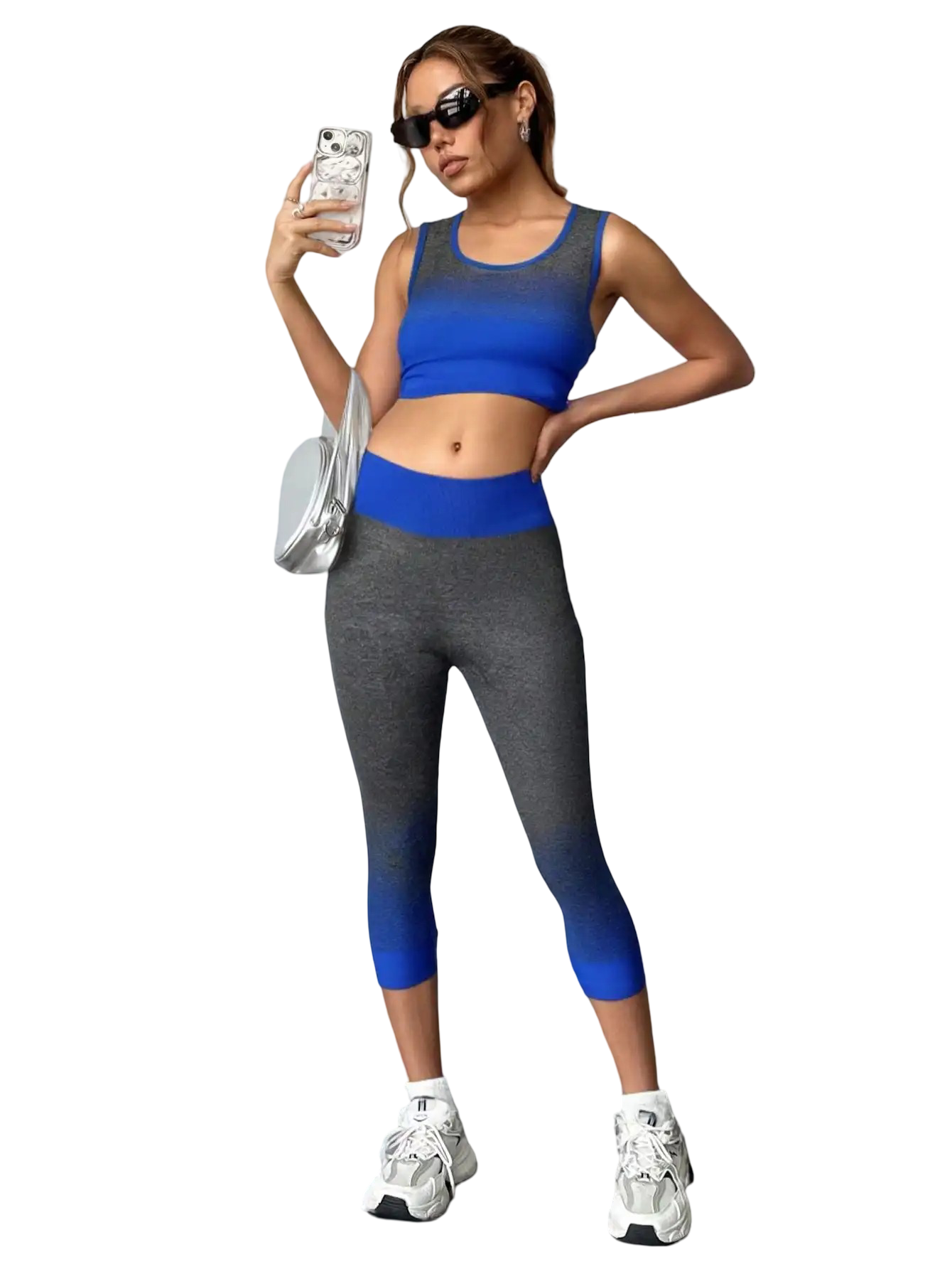 2 en 1 Conjunto deportivo de leggings cortos bicolor