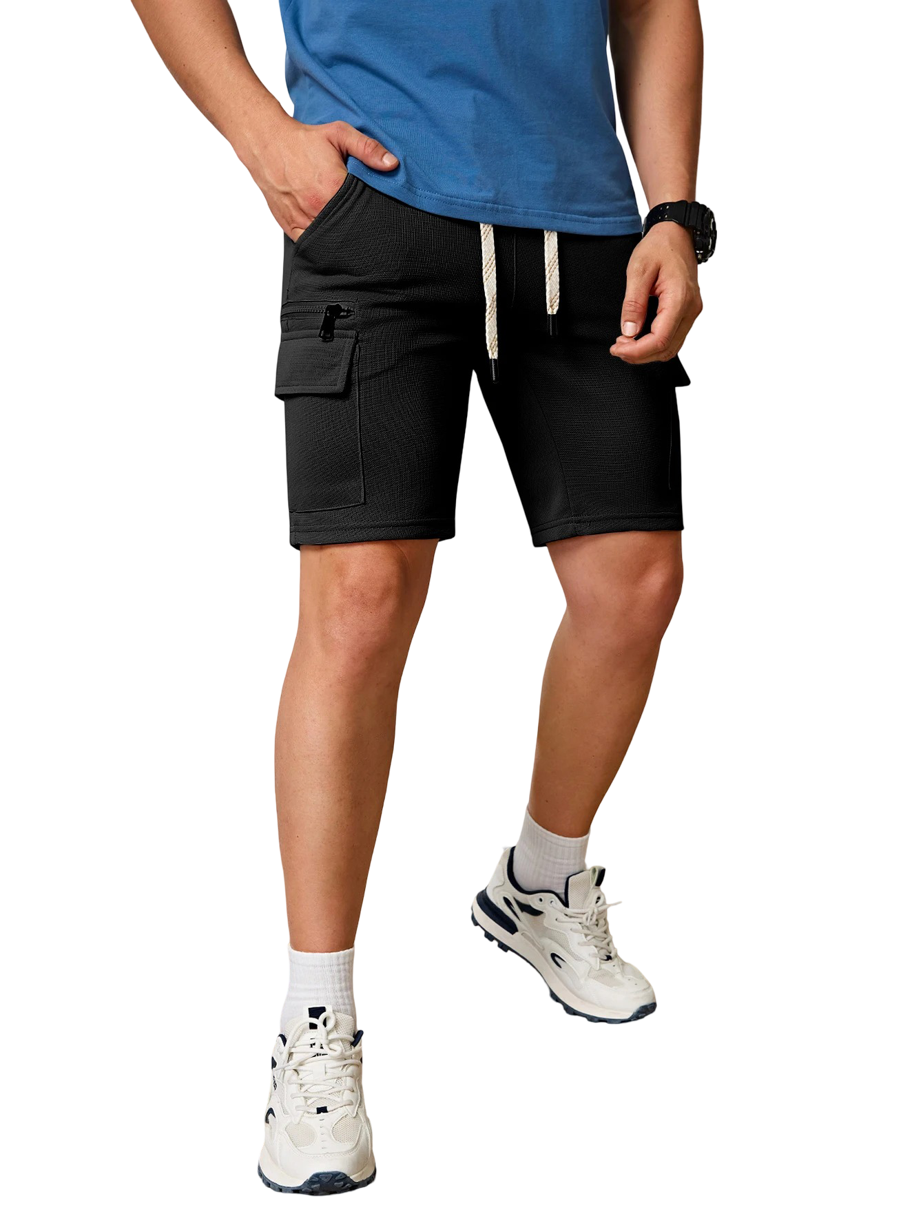 Bermuda deportiva para hombre con bolsillos y cordón ajustable en la cintura