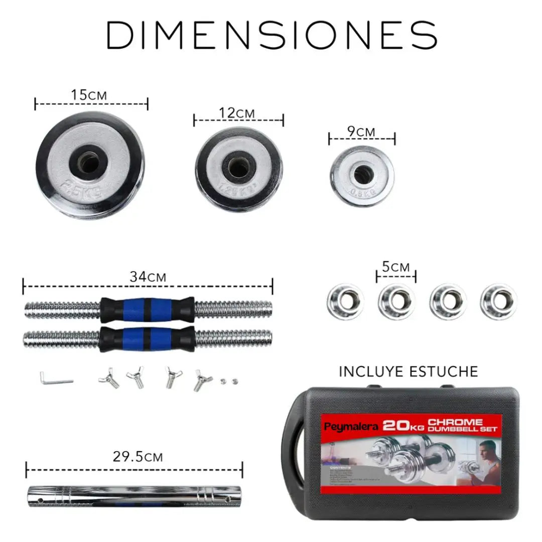 Adjustable dumbbell set with barbell and 20kg weight plates