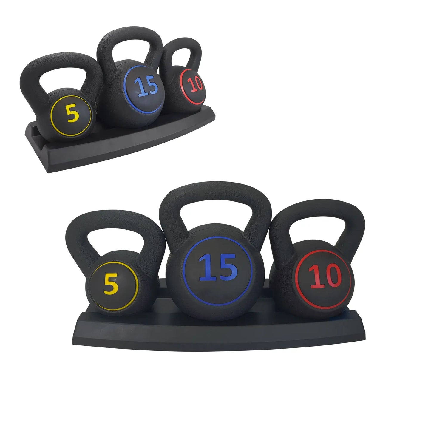 3-piece kettlebells, 5, 10, and 15 lb