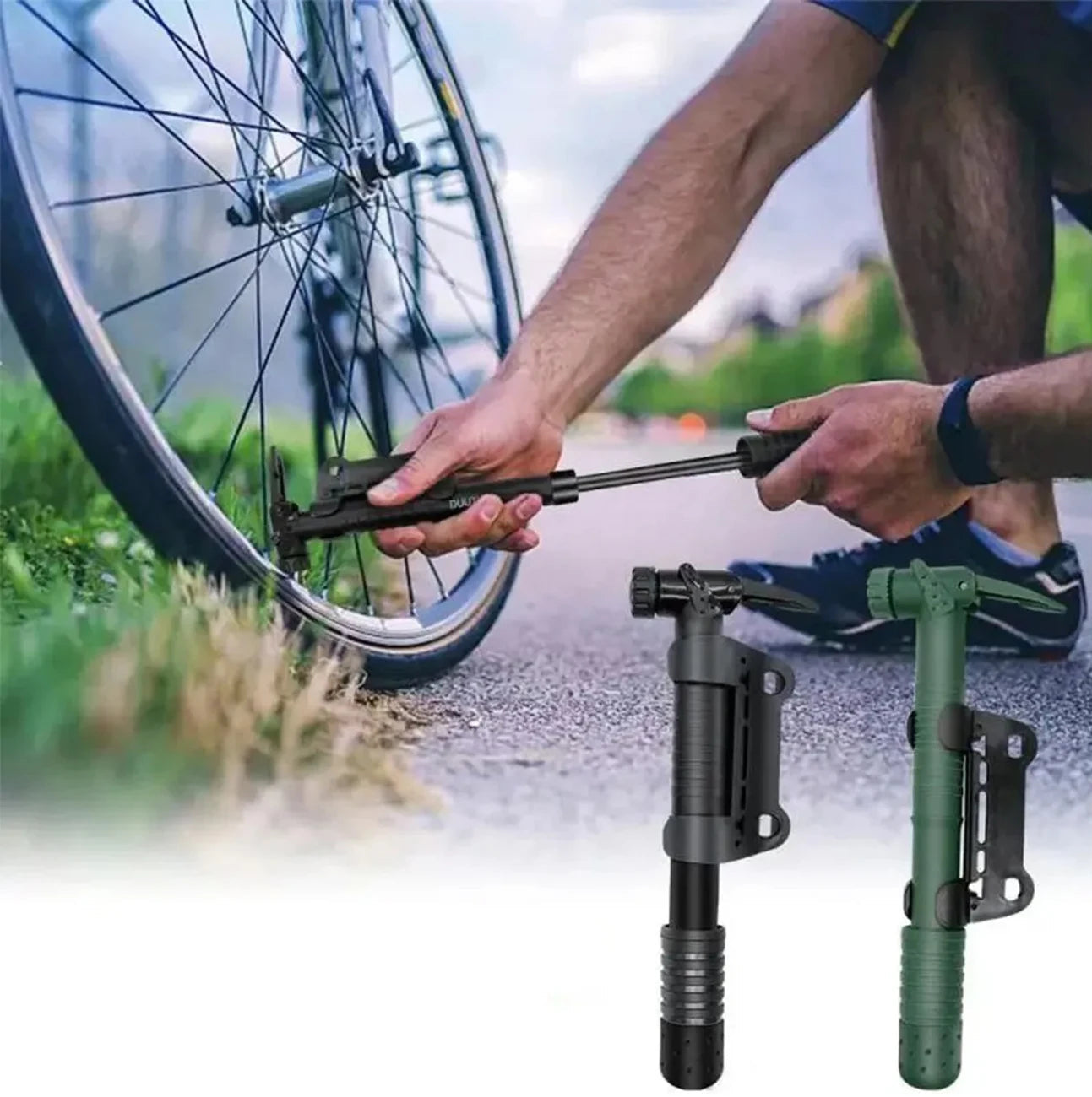 Portable Hand Pump for Bicycle Motorcycle Tires, Travel Pump with Mini Light
