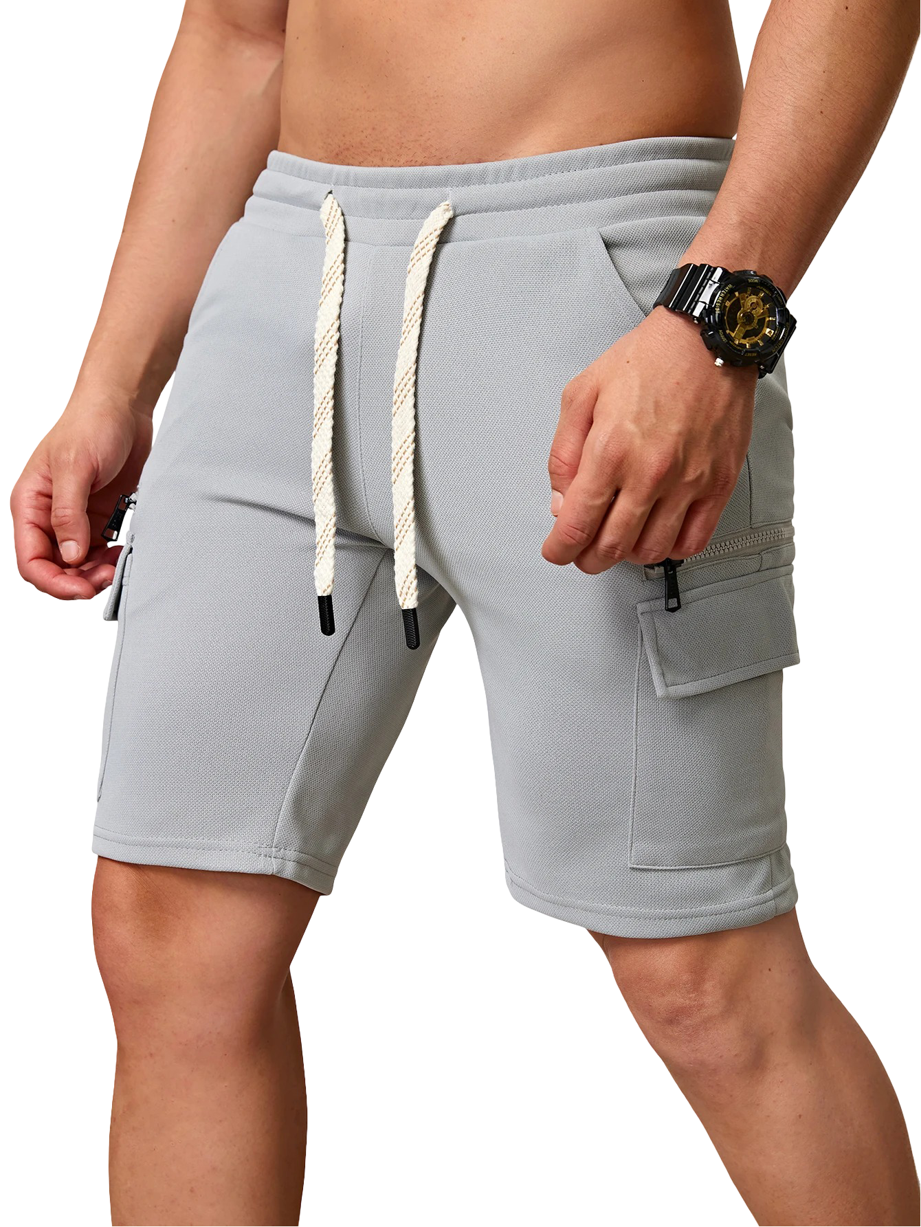 Bermuda deportiva para hombre con bolsillos y cordón ajustable en la cintura