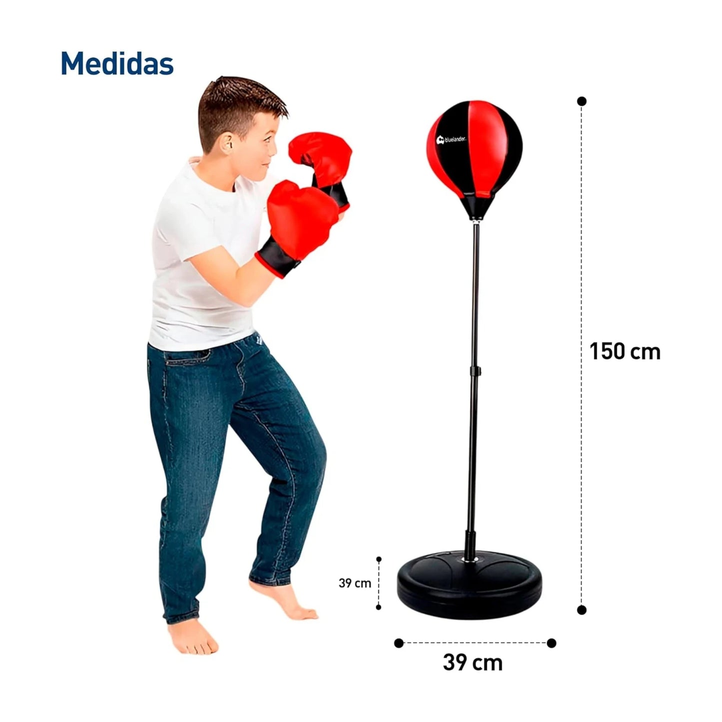 Boxing Kit, Gloves with Pear and Base with Adjustable Height