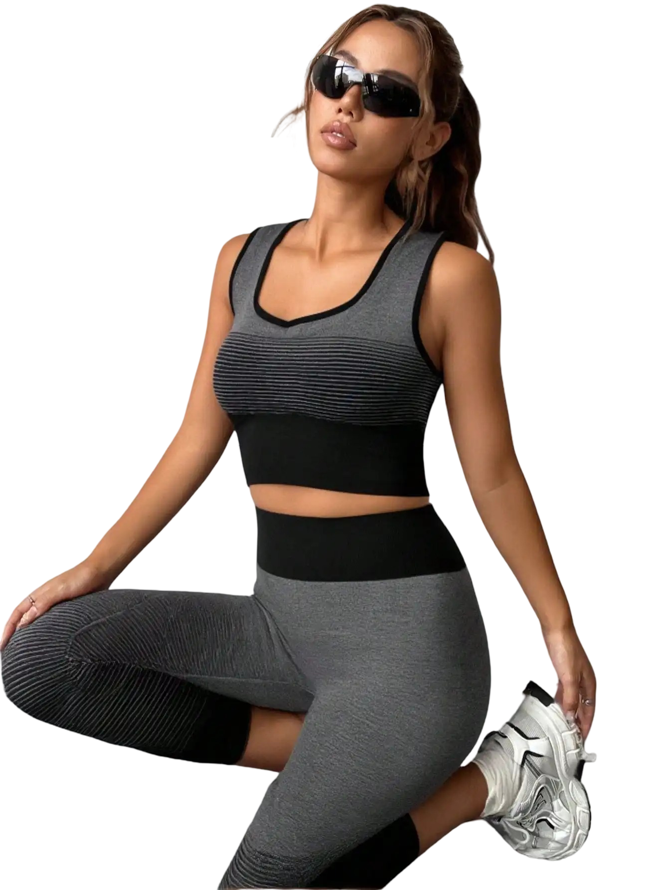 2 en 1 Conjunto deportivo de leggings cortos bicolor