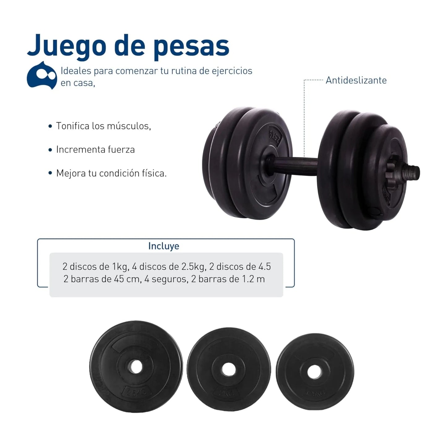 4 en 1 Kit de pesas de 8 discos y 4 barras