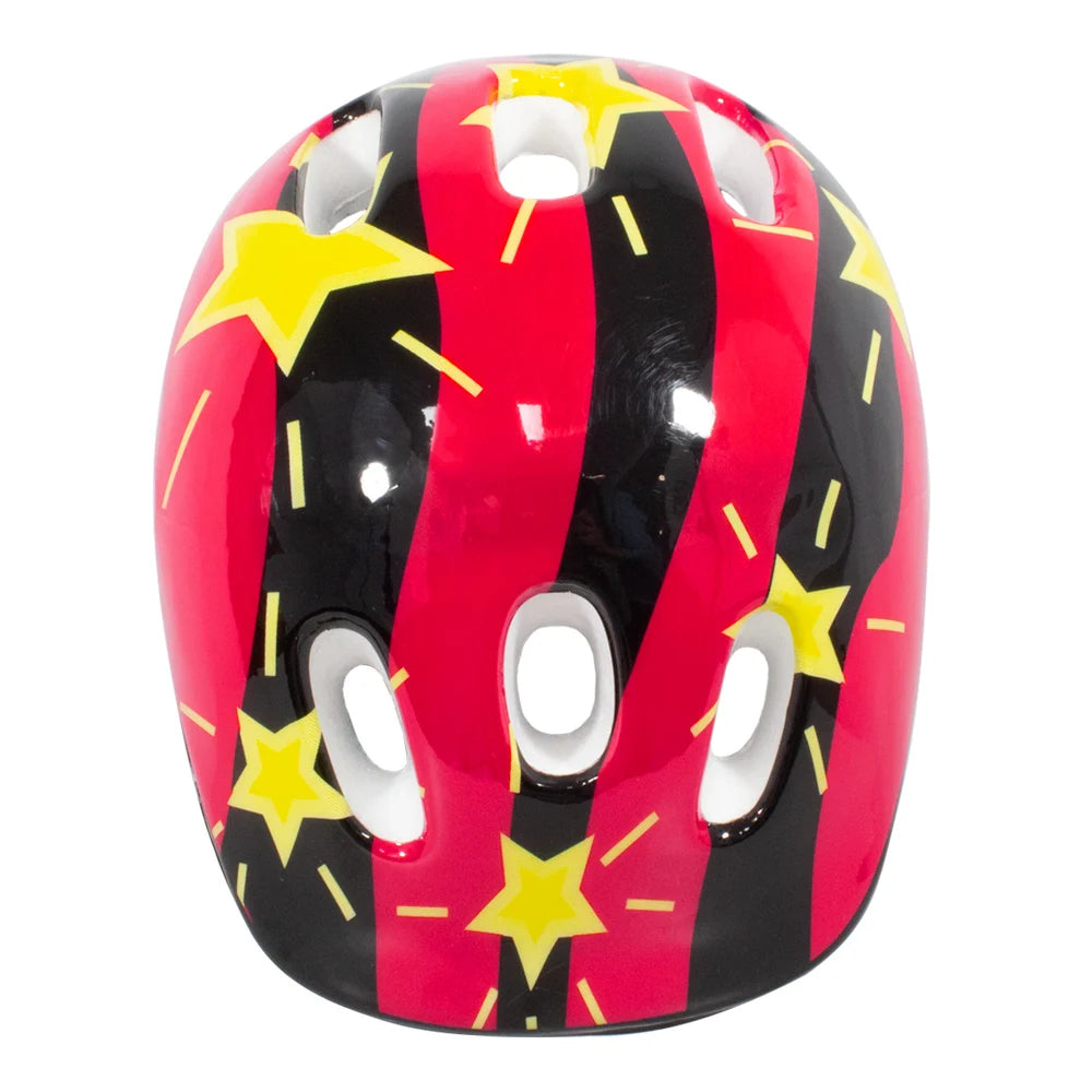 Children's protective kit: helmet, knee pads, wrist guards and elbow pads.