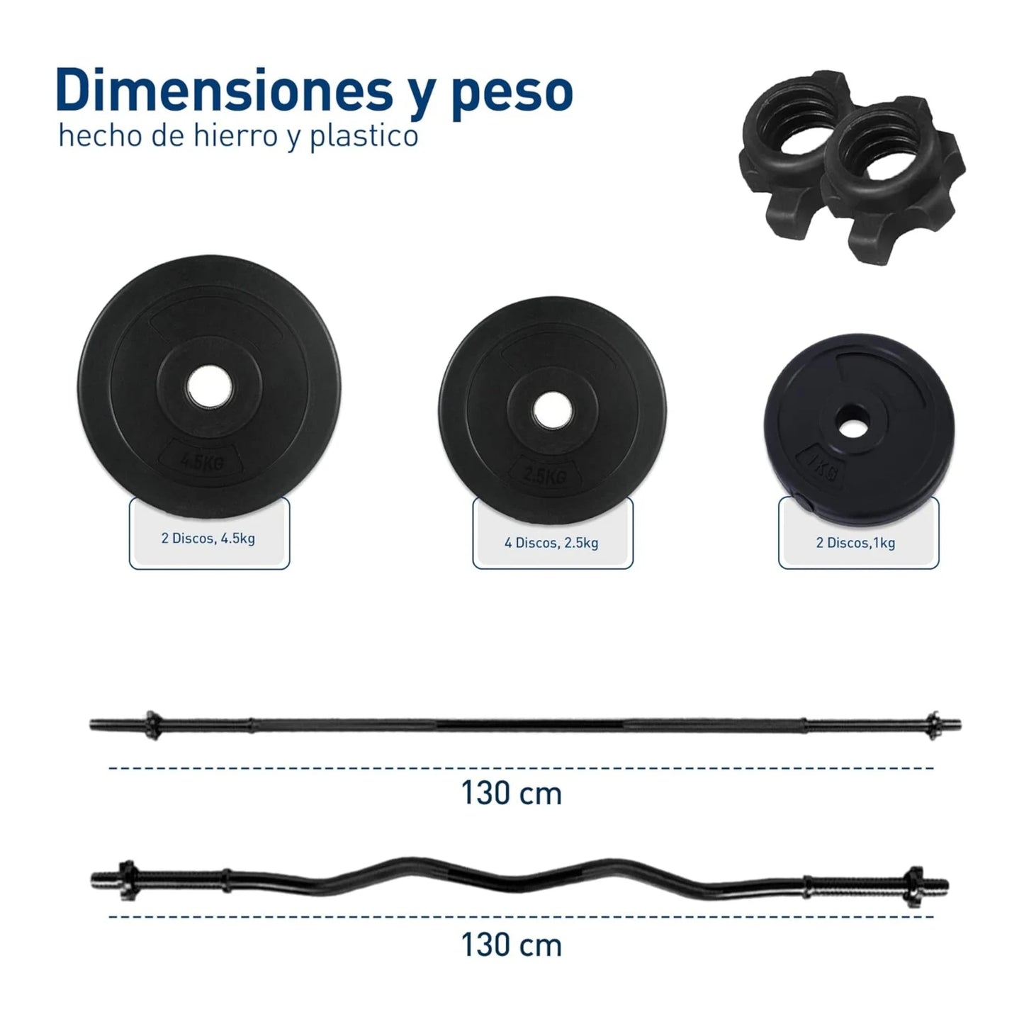 4 en 1 Kit de pesas de 8 discos y 4 barras