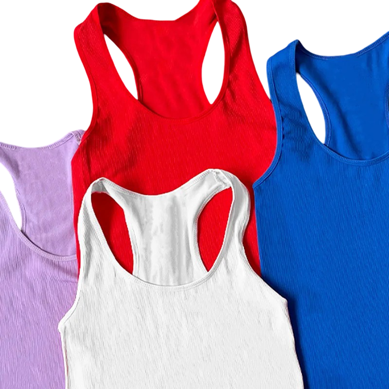 Conjunto de 4 blusas deportivas multicolor con tirantes cruzados