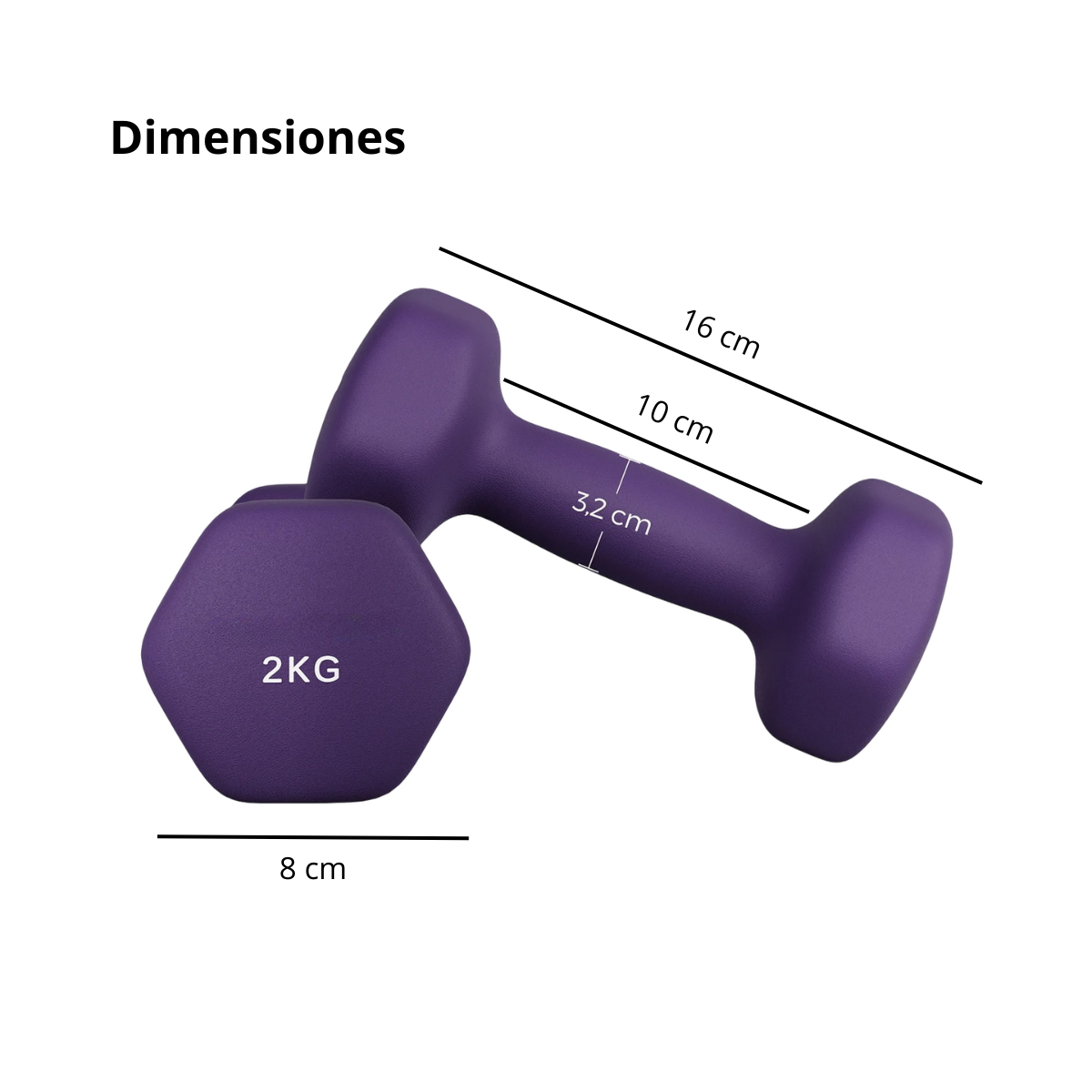 Set of 2 dumbbells, 2 kg, with non-slip vinyl coating and matte finish