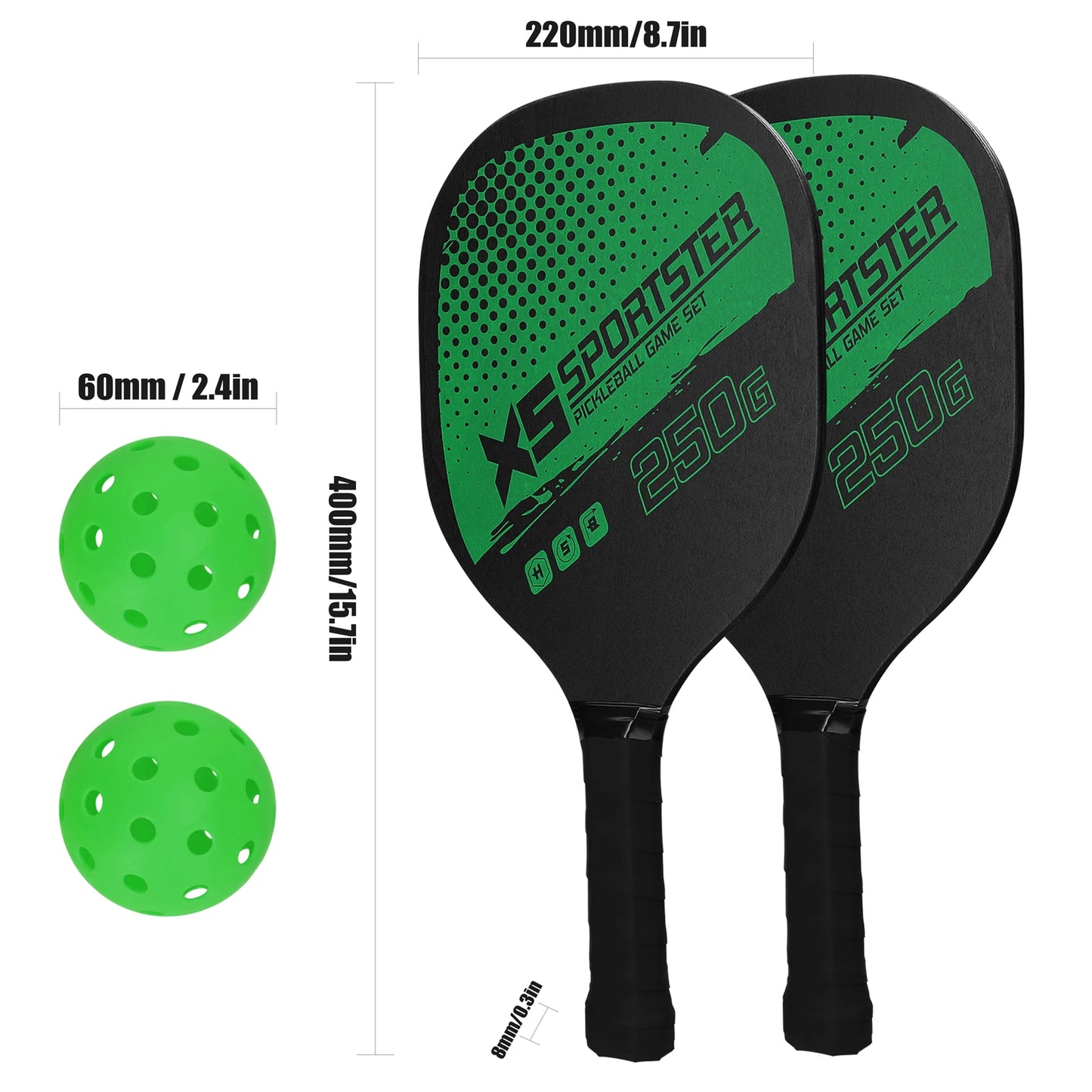 Juego de palas de pickleball (2 raquetas y 4 pelotas de pickleball)