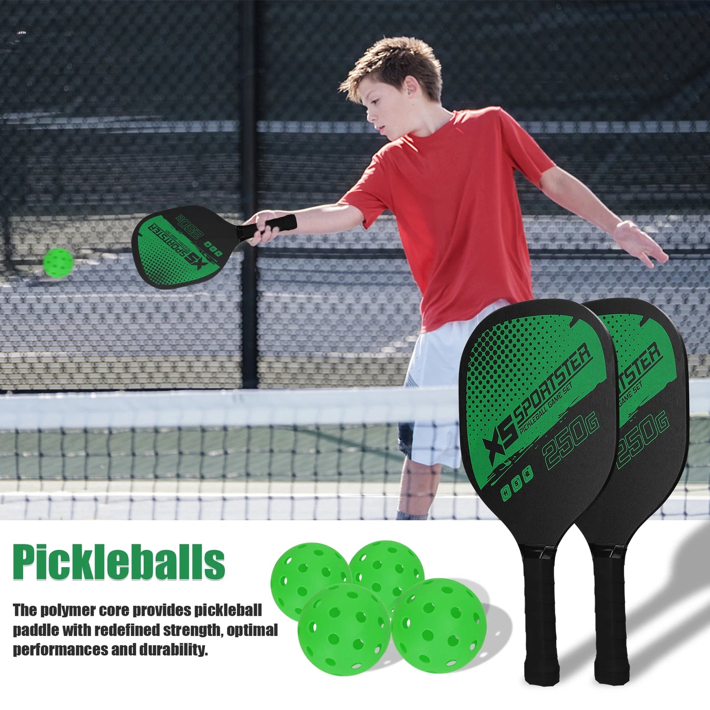 Juego de palas de pickleball (2 raquetas y 4 pelotas de pickleball)