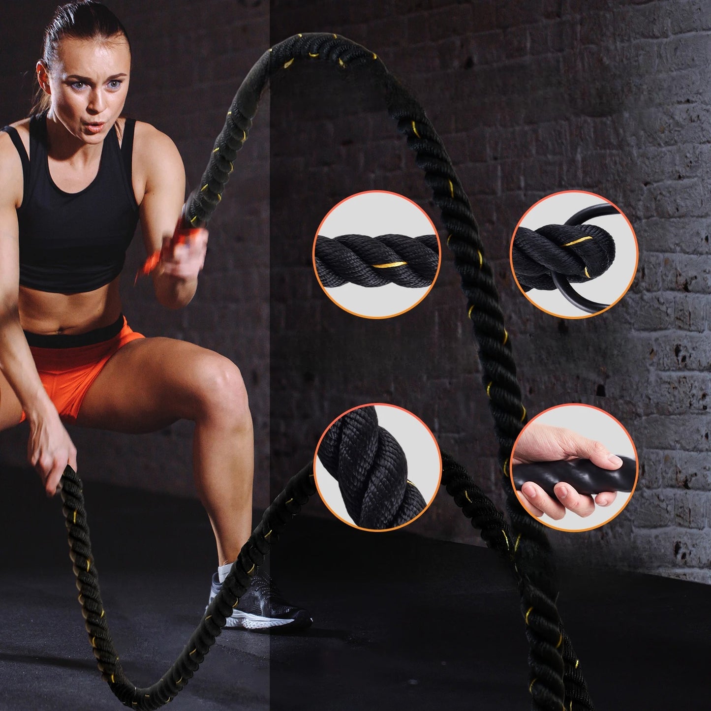 1.5 inch diameter, 9 meter long battle rope fitness training