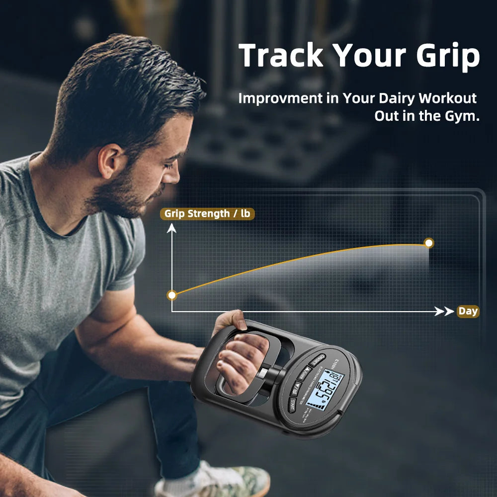 Dinamómetro digital de mano de 265 libras, entrenador de fuerza con empuñaduras, medidor electrónico, medidor, pantalla LCD USB